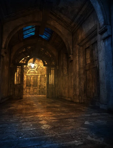 Spooky Dark Hallway in Abandoned Building