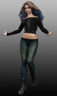 Gotik veya Serseri Mavi Saçlı Genç Kız