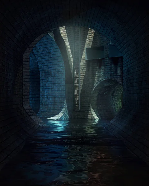 Cgi Dark Underground Kanaltunnel — Stockfoto