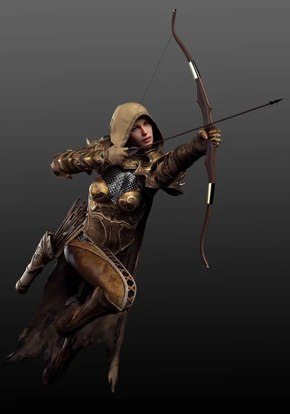 Fantaisie Femme Archer Ranger Cuir Armure — Photo