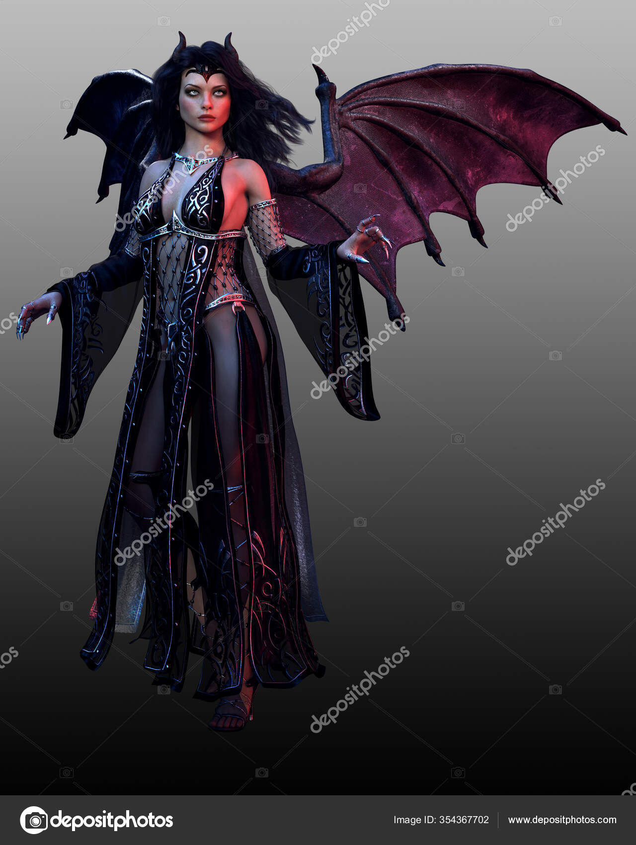 Fantasy Demoness Mage Sorceress Bat Wings Stock Photo Image By C Ravven