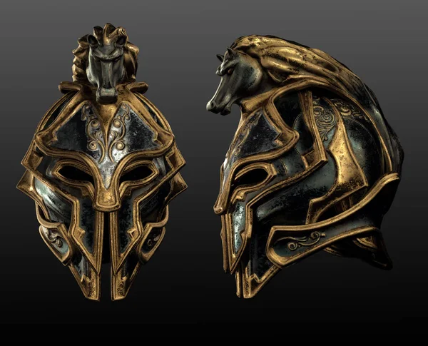 Cgi Middeleeuwse Fantasy Armor Helm Met Paardenhoofd — Stockfoto