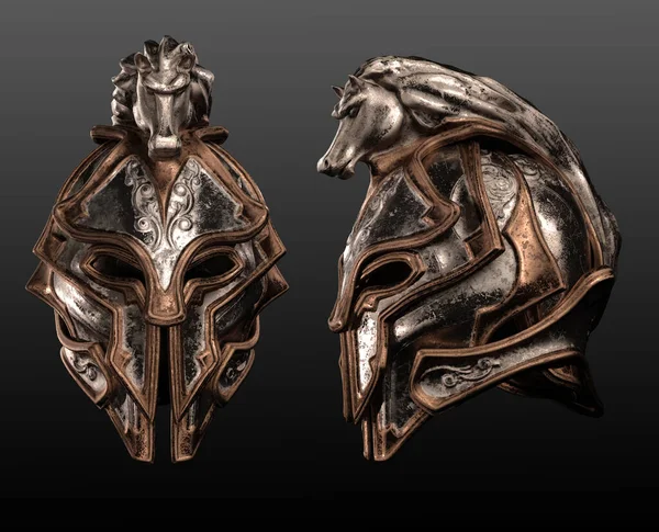 Cgi Medieval Fantasy Armor Helm Com Cabeça Cavalo — Fotografia de Stock