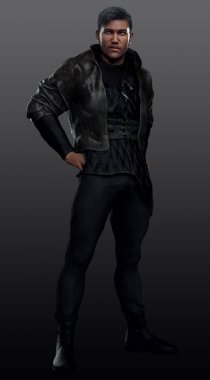 Siyah saçlı, deri giyen seksi POC yaşlısı.