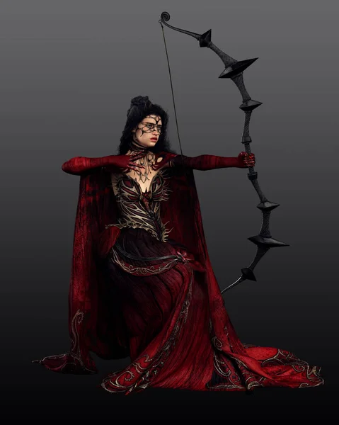 Fae Dark Queen Archer Long Red Gown — Stockfoto