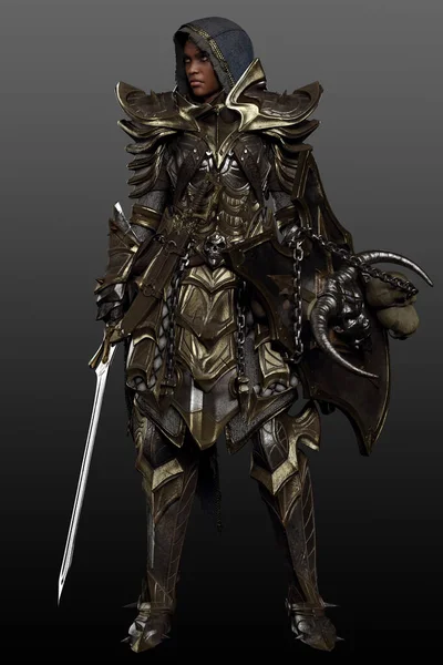 Dark Guard Poc Guerreiro Feminino Cavaleiro — Fotografia de Stock