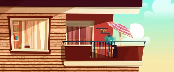 Casa de dibujos animados concepto exterior con ventanas en un edificio, apartamento de varios pisos. Ilustración vectorial. Arquitectura, networking, publicidad, promoción, web background . — Archivo Imágenes Vectoriales