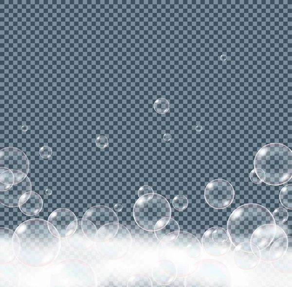 Mýdlová Pěna Bubliny Izolované Průhledném Pozadí Realistická Vektorová Ilustrace — Stockový vektor
