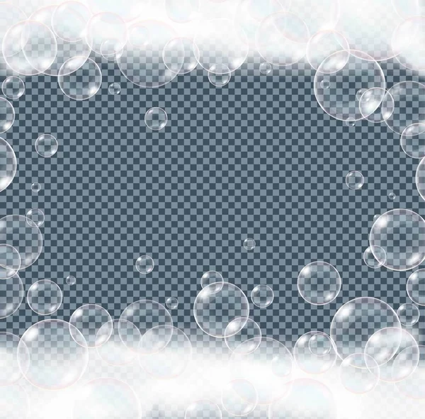 泡沫肥皂泡沫在透明的背景下被隔离 现实的矢量图解 — 图库矢量图片