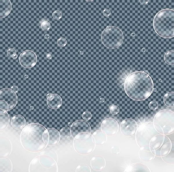 Bulles Mousse Savon Shampooing Isolées Sur Fond Transparent Illustration Vectorielle — Image vectorielle