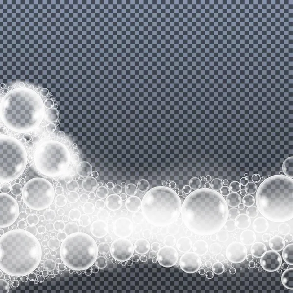 Bulles de mousse de savon isolées sur fond transparent. Illustration vectorielle réaliste . — Image vectorielle