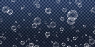 Şeffaf arka planda gerçekçi su sabunu ya da şampuan banyosu köpükleri.