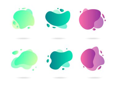 Soyut gradyan modern grafik elementler kümesi. Akan sıvı şekilli pankartlar. Logo, broşür, sunum, davetiye, kart şablonu. Vektör illüstrasyonu.