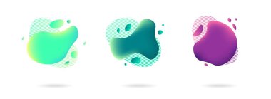 Modern stilde soyut grafiksel elementler. Akan sıvı şekilli pankartlar, amip formları. Logo, broşür, sunum, davetiye, kart şablonu. Vektör illüstrasyonu.