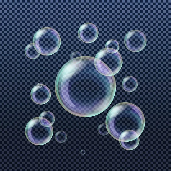 Savon Eau Réaliste Bulles Shampooing Avec Réflexion Arc Ciel Sur — Image vectorielle