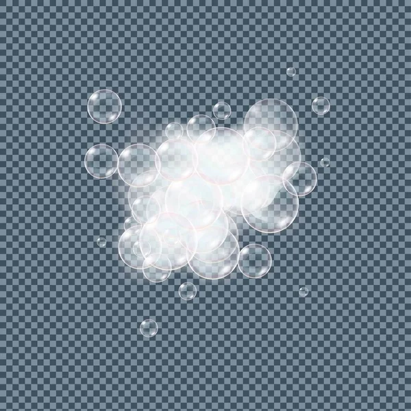 Mýdlo Nebo Šampon Koupel Bubliny Průhledném Pozadí Realistická Vektorová Ilustrace — Stockový vektor