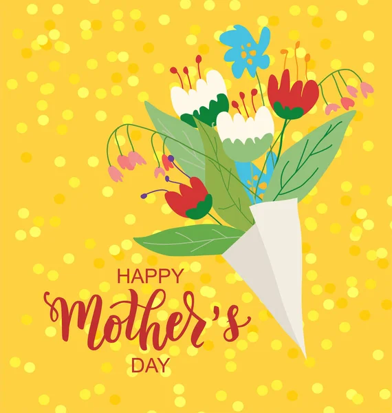 美しい花と幸せな母の日の手のレタリングテキスト カード ポスター バナー 招待状 はがき アイコンに適しています ベクトルイラスト タイポグラフィー 母の祝日を祝う — ストックベクタ