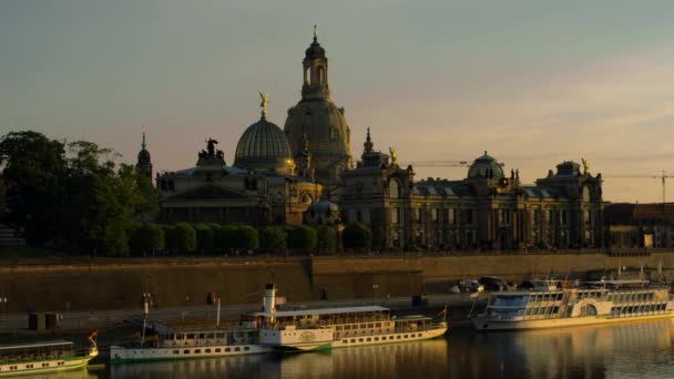 Skyline Illuminato Dresda Alla Luce Della Sera Con Frauenkirche Hofkirche — Video Stock