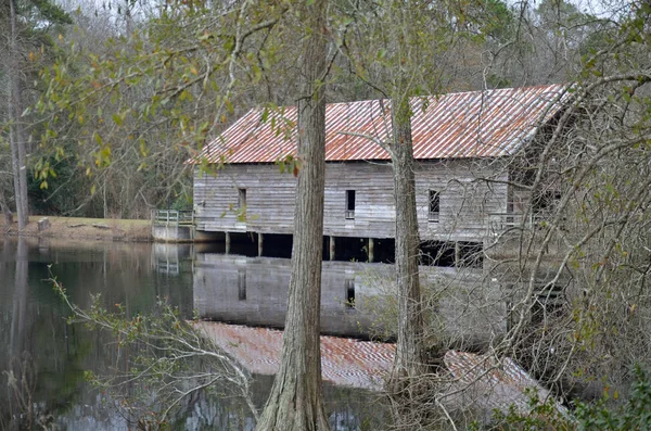 Historic Mill House Reflects Water George Smith State Park Georgia — Stock Photo, Image