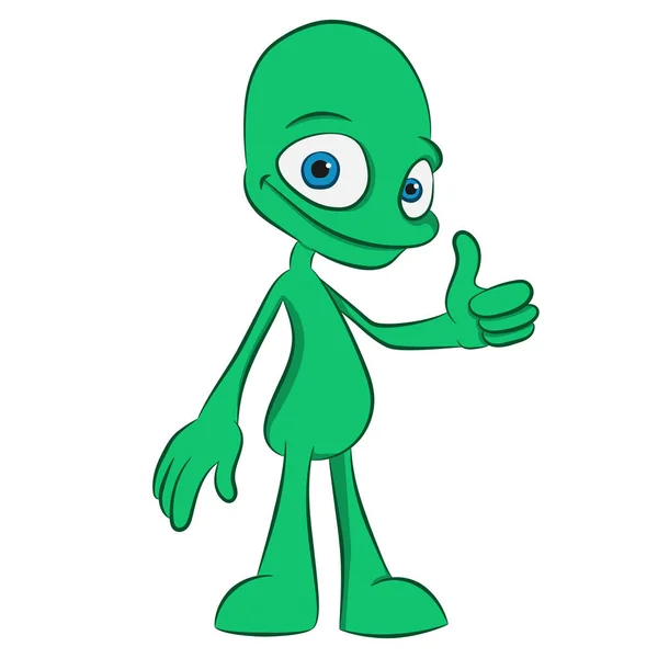 Милий Мультфільм Інопланетний Малюнок Маленький Зелений Гуманоїд Ізольований Векторні Ілюстрації — стоковий вектор