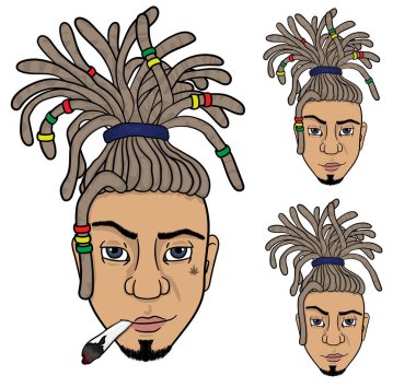 Sigara içen rastaman 'ın yüzü. Vektör. beyaz arkaplanda izole.