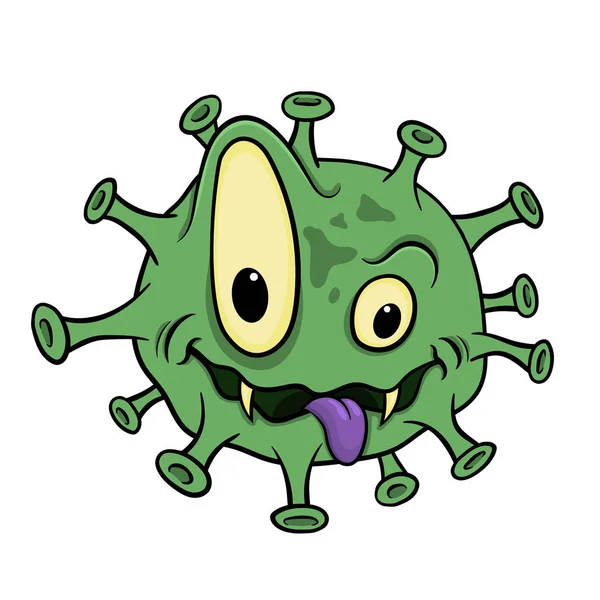 Karikatur Wütend Coronavirus Grüne Mikrobe Vector Illustration Isolation Auf Weißem — Stockvektor