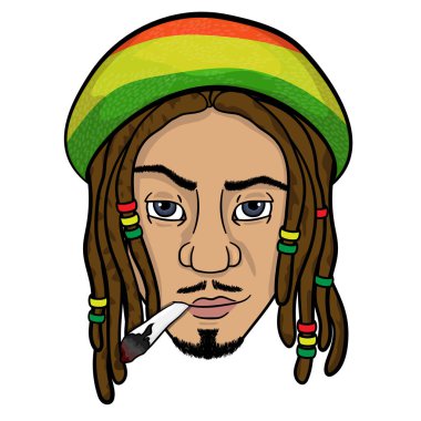   the face of a black rastaman who smokes. vector. isolated on white background. clipart