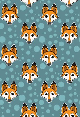   Turkuaz arka planda tilki yüzlü kusursuz desen. Vektör, stok illüstrasyonu