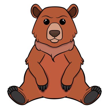  Oturan sevimli bir boz ayı. Beyaz arkaplanda izole edilmiş vektör. hisse illüstrasyonu