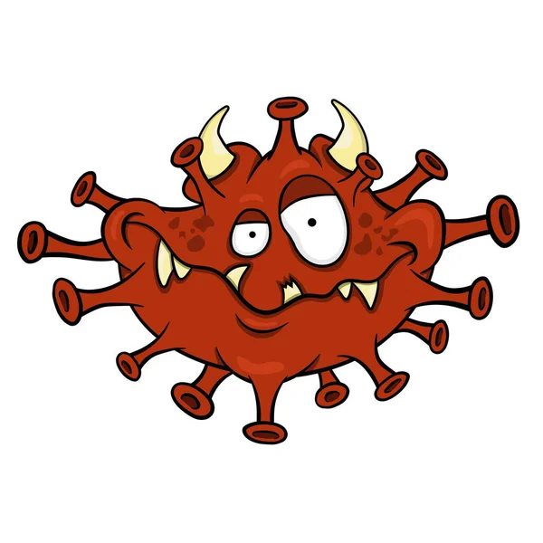 Cartoon Red Virus Horns Fangs Vector Illustration Isolated White Background — Stock Vector