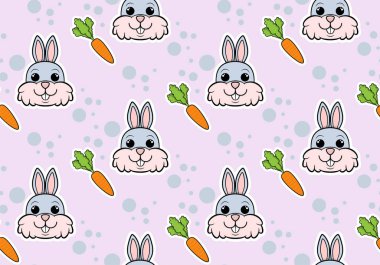   Tavşanlar ve havuçlarla kusursuz desen. Vektör stok illüstrasyonu.