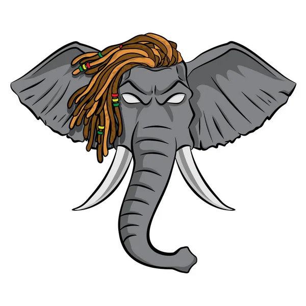 Cabeza Elefante Con Dreadlocks Vector Ilustración Aislada Sobre Fondo Blanco — Vector de stock