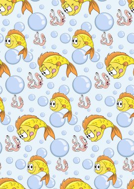   Mavi arka planda balık ve solucan ile kusursuz bir desen. hisse illüstrasyonu