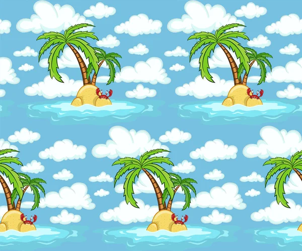 Island Seamless Pattern Palm Tree Crab Vector Illustration 파란색 — 스톡 벡터