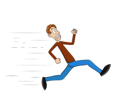 Yüzünde korku duygusu olan çalışan bir adam. Beyaz arka planda izole edilmiş vektör.