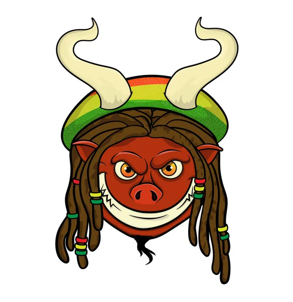 Cabeça Diabo Com Dreadlocks Hat Isolated Rastaman Fundo Branco Ilustração — Vetor de Stock