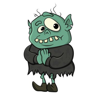  çizgi film yeşil troll beyaz arkaplan vektör stok illüstrasyonunda izole