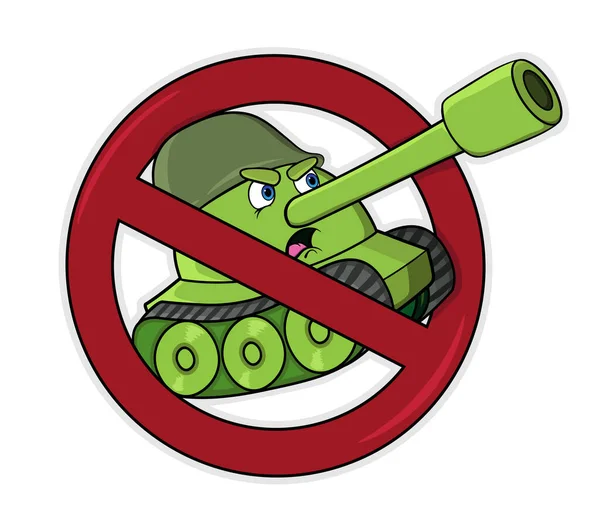 Stop War Sign Stop Battle Tank Cartoony Emotion Vector Isolated — Stock Vector