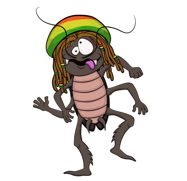 Barata Dos Desenhos Animados Com Dreadlocks Rasta Hat Isolated Fundo — Vetor de Stock