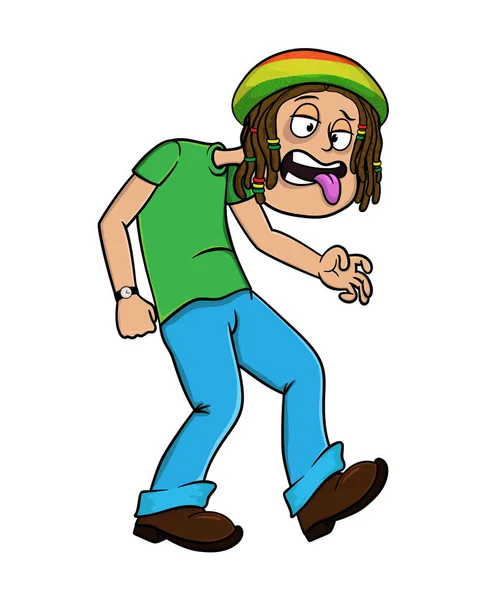 Cartoon Man Dreadlocks Rasta Hat Isolated White Background Vector — Stock Vector