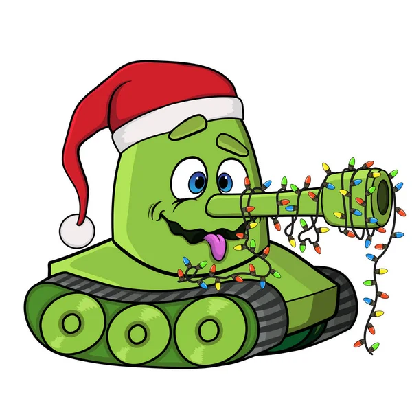 Karácsonyi Harci Tank Koszorúval Karácsonyi Sapkával Elszigetelve Fehér Háttérrel Vektorállomány Vektor Grafikák
