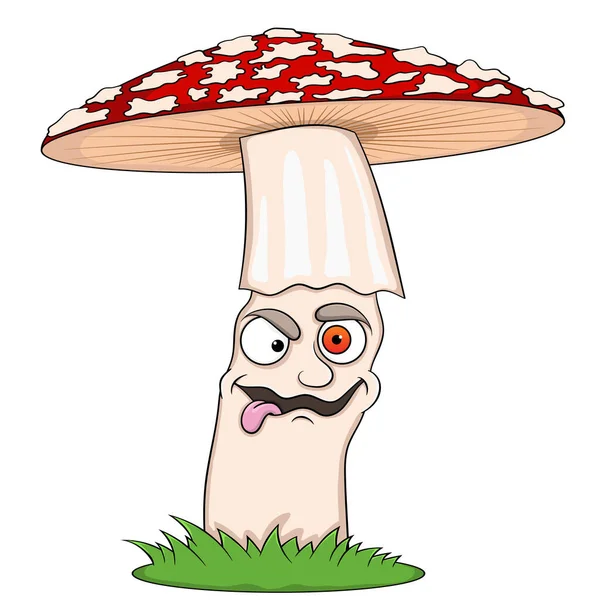 Amanita Cogumelo Desenhos Animados Com Rosto Isolado Fundo Branco Ilustração —  Vetores de Stock