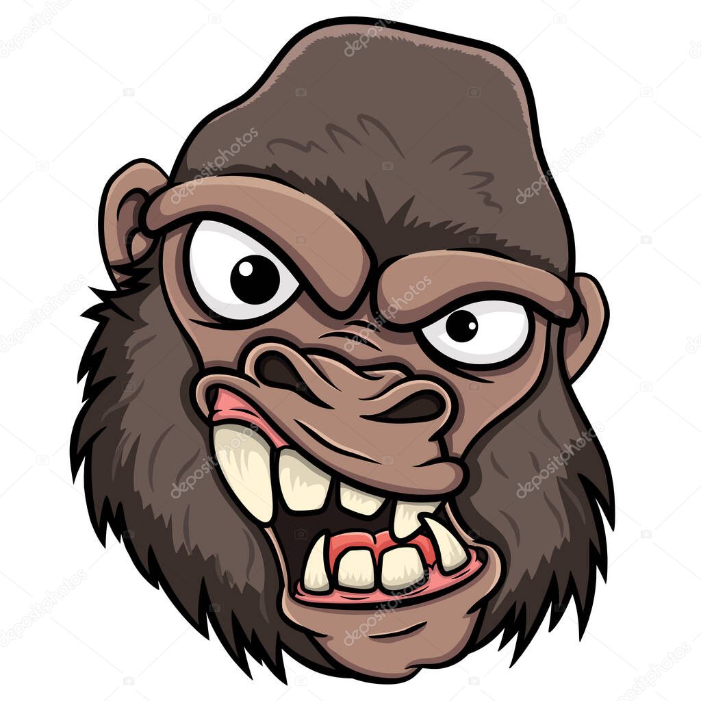 Angry gorilla cartoon face .isolated on white background. stock illustration