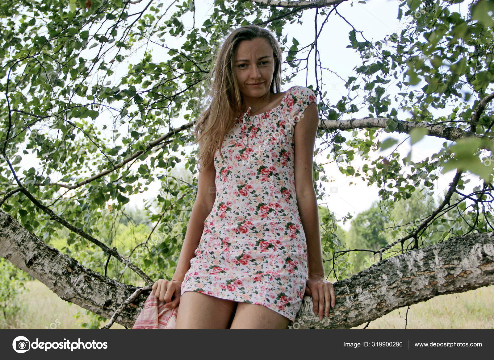 Girl under a birch tree on a Sunny day Stock Photo by ©Innikov 319900296