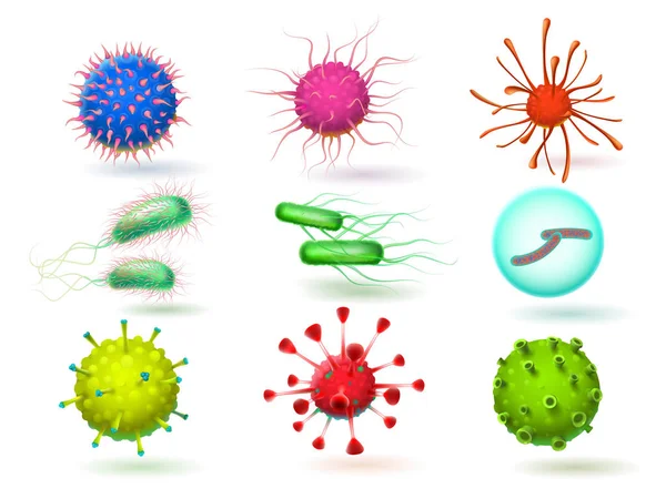 Wabah virus 3d mikroskopis, bakteri bacillus dan parasit. B - Stok Vektor