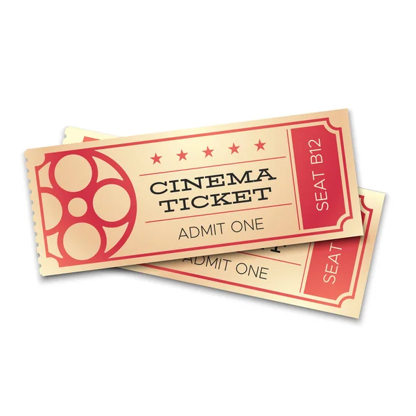 Deux billets réalistes de cinéma ou de théâtre avec code-barres. Admettre maintenant des coupons pour l'entrée de paire. Concept de vecteur de ticket de film isolé — Image vectorielle