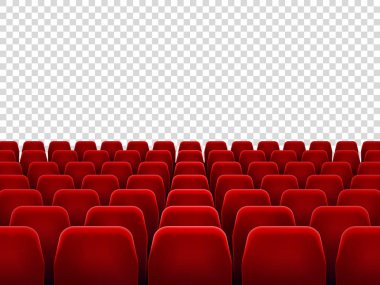 Film Oda eleme için boş film Hall'un orada ya da koltuk sandalye koltuk. İzole kırmızı koltuklar sinema, tiyatro ve opera boş şeffaf ekran vektör arka plan ile iç