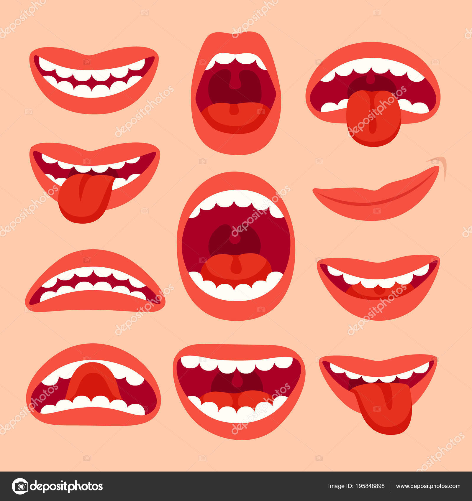 conjunto de bocas de desenho animado. boca aberta, língua