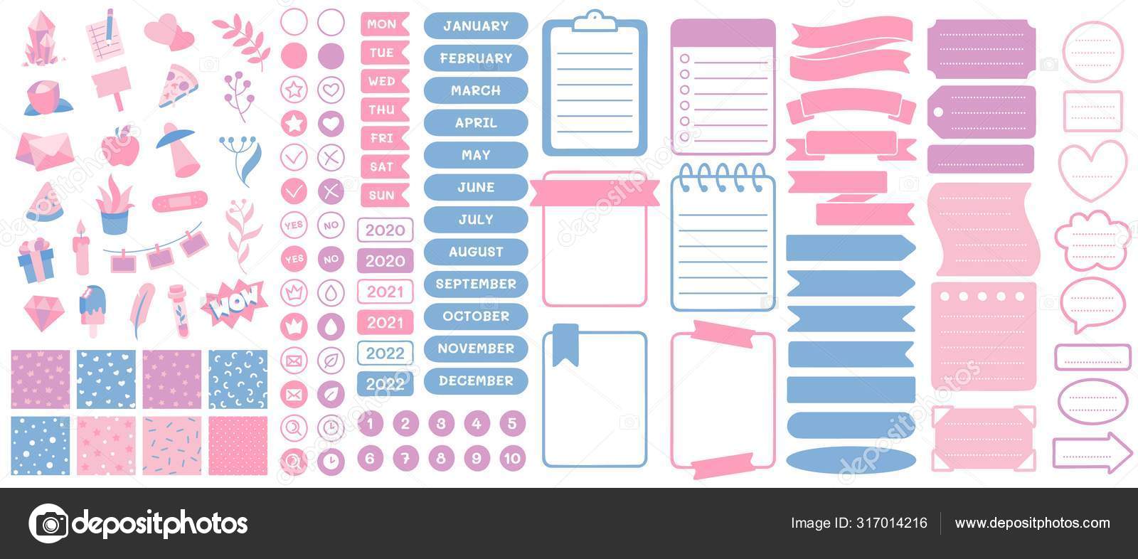 Funny planners stickers. Scrapbook sticker, planner print and cute journal  card illustration vector set Stock Vector Image by ©.com  #317014216