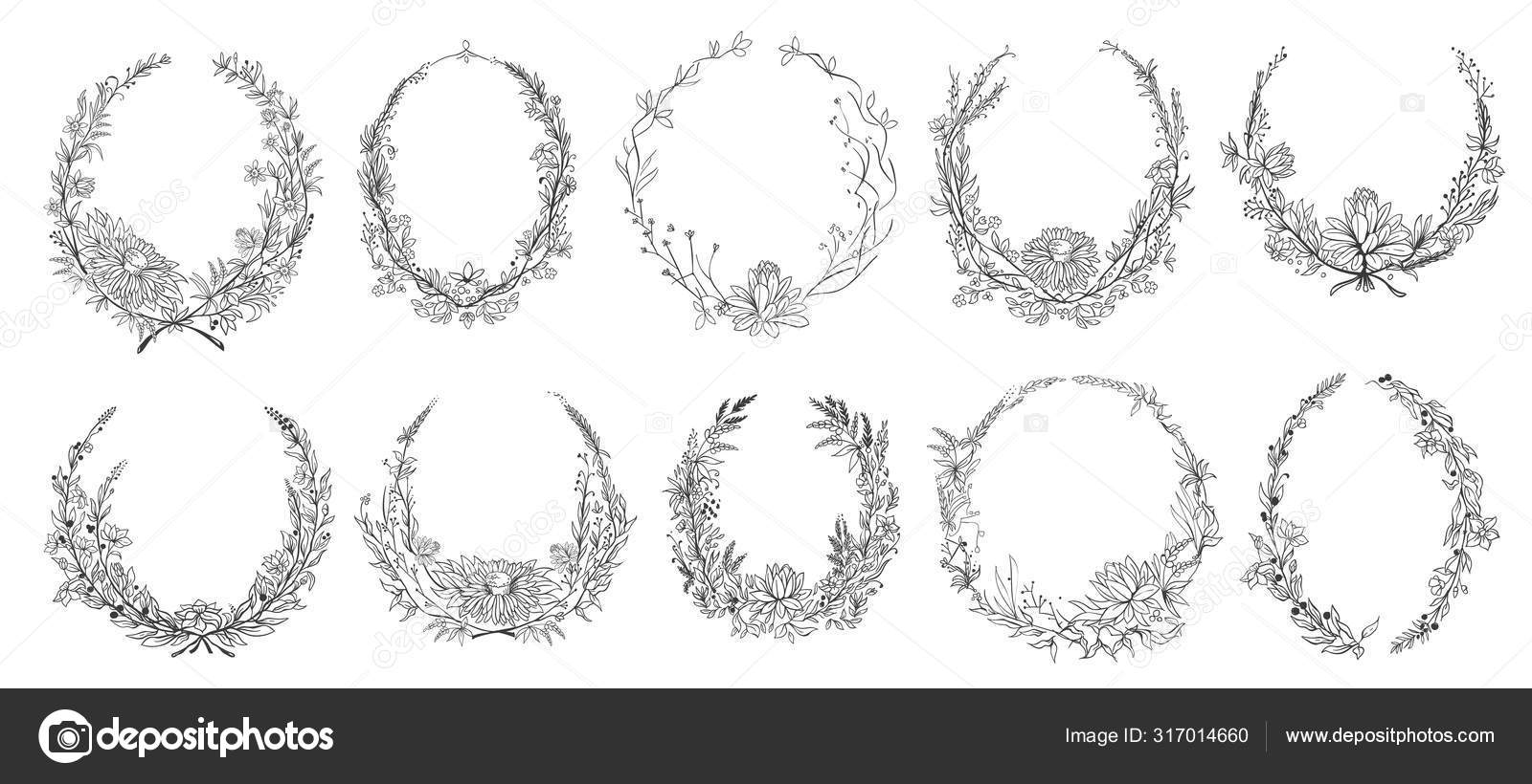 Premium Vector  Simple flowers vector wreath minimalistic florals round  frame